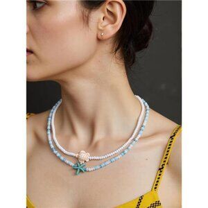 Starfish Beaded Necklace | Ceramic Ocean Charm Boho Choker.